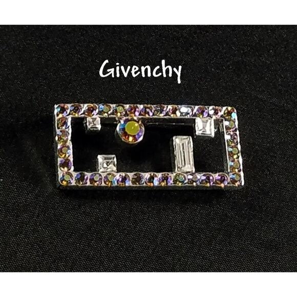 Vintage Givenchy Aurora Borealis Rhinestones Brooch, AB Rhinestones, 1 1/2 Inch - Picture 2 of 9